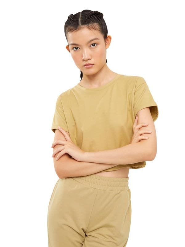 LC WAIKIKI Crew Neck Straight Short Sleeve Women's Crop Shirt