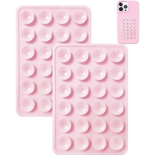 Xzyden 2PCS Silicone Suction Phone Case Mount,Non Slip Suction Cup Phone Mount,Hands-Free Phone Accessories Holder for Selfies and Videos,Silicon Adhesive Phones Stand for Cell Phones(Pink) Portable electronic device mount