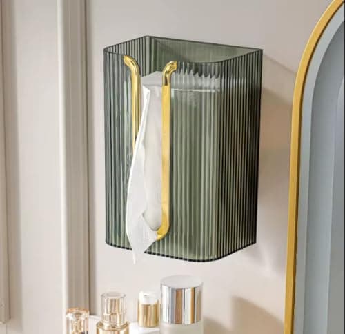 [Bedaya] Luxury Modern Striped Wall Tissue Box Holder, Clear Acrylic Tissue Holder with Elegant Gold Slot, Waterproof Adhesive Tissue Organizer for Bathroom, Kitchen, Bedroom, Multicolor Facial tissue holder