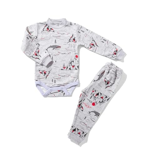 Winter Cotton Padded Long Sleeve Bodysuit and Pants Pyjama Set for Baby Pajamas