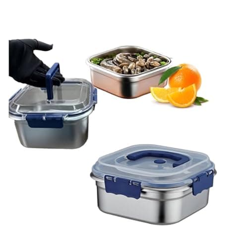 1L Metal Food Storage Container with Airtight Lid to Keep Your Food Fresh for School, Work, Trips, Practical Design, Durable, Easy to Carry and Clean