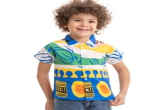 lovely land Boys White Buttoned Up Shirt with All Over Print Classic
