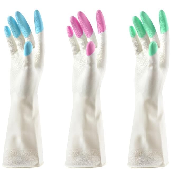 Multipurpose Silicone Cleaning Gloves for Dishwashing 2 Piece Set with Non-Slip Surface and Integrated Scrubbing Bristles Assorted Colors Protective glove