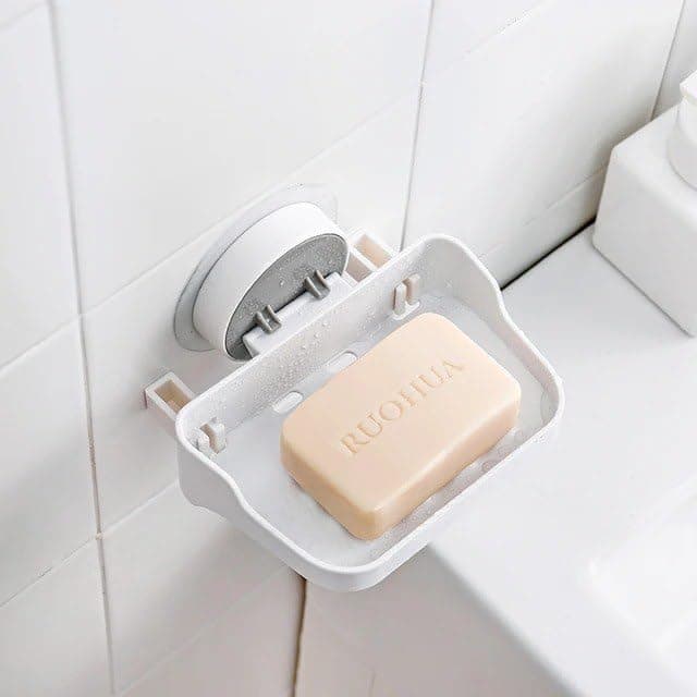 Generic Wall-Mounted Soap Dish with Double-Sided Adhesive, Plastic, White, for Bathroom and Sink, .mk
