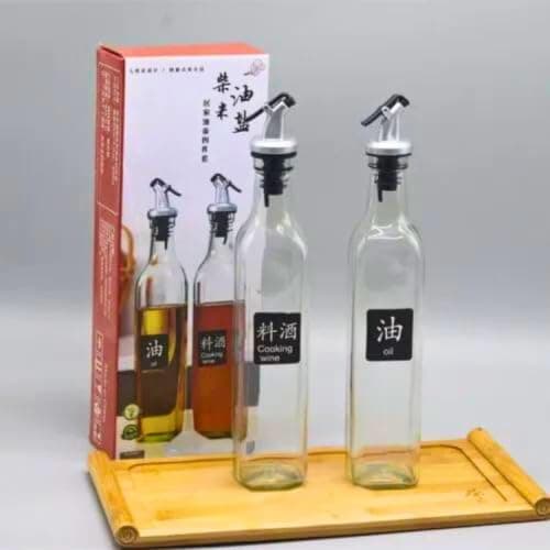 Durable 2 Pieces Oil and Vinegar Dispenser Set 2 Pack, Oil Bottles for Kitchen No-Drip Glass Cooking Oil Container and Vinegar Cruet Soy Sauce Dispenser Set with Caps - Duo 500ml