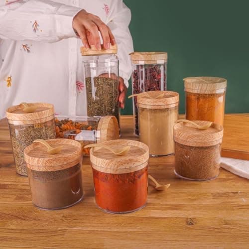 Generic Clear Acrylic Spice and Legume Storage Jars, with Lids and Spoons, for Food and Seasoning, 9-Piece Set, .ex Food storage container