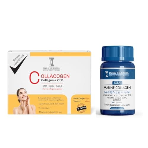IGEA Marine Collagen Capsules 60ct & Collacogen Orange Drink 30 Sachets -Skin & Joint Health Support