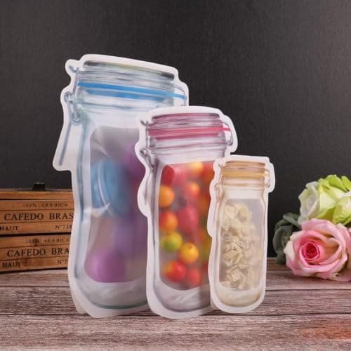 12 Pack Jar Shaped Reusable Zipper Bags for Storage and Organization Food storage bag