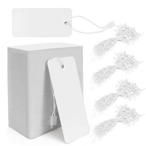 Sekonow 400pcs White Gift Tags with String, Large Price Tags Clothing Tags Blank Kraft Paper Hang Tags for Clothes Sale Christmas Gift Crafts Pricing Inventory Label