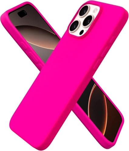 Silicone Case for iPhone 12 Pro Max (6.7"), [Magnetic] Compatible Shockproof Slim Thin Phone Cover, Soft Microfiber Lining & Anti-Scratch Tough Acrylic Back, Full Body Protective Case (Shiny Pink) Cellular phone case