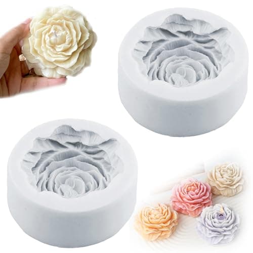 ElevaPulse Pack of 2 Candle Silicone Moulds - Floral Pattern Peony - Perfect for Candle Moulds for Casting and DIY Soap Making, Silicone Mould Flowers, Candle Casting Moulds Craft mold