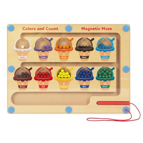 WOODENFUN Magnetic Color Number Maze for Toddlers,Montessori Counting Board | Wooden Color Matching Learning Toys Kids Fine Motor Skills Birthday Gift for Boys Girls 1-3 Years Old, Ice Cream