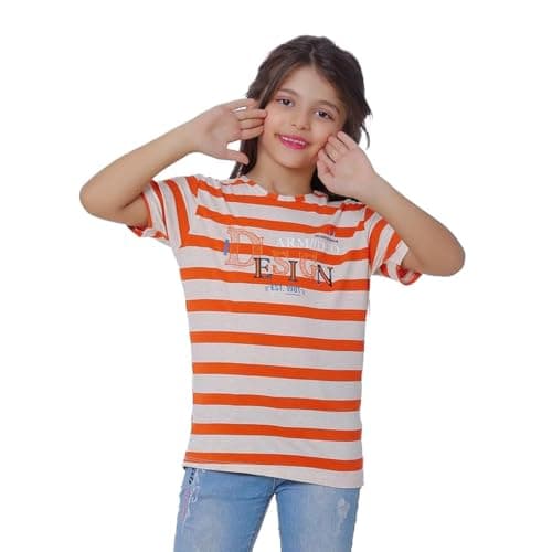 BEBO Girl's Printed Text Sleeve 4 Years Old T-Shirt Orange - 12383_Orange_4_24