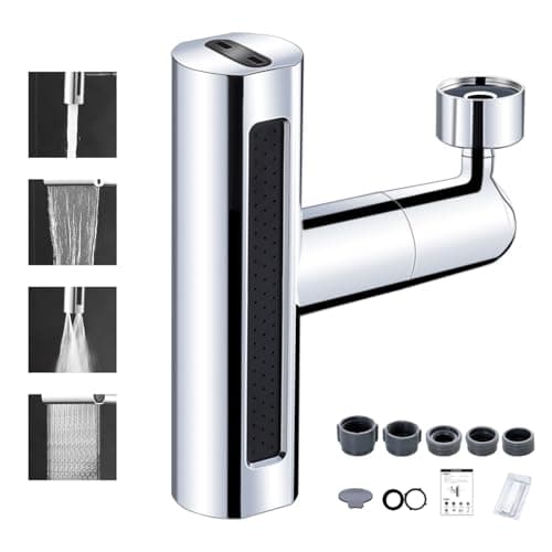 LUEYIKUZO Faucet Shower Head, 360 Degree Rotation, 4 Modes Switching, Faucet Shower, Water Saving, Kitchen Faucet, Splash Reduction, Power Discharge, Nozzle Pressure, Leak Proof, Easy Installation