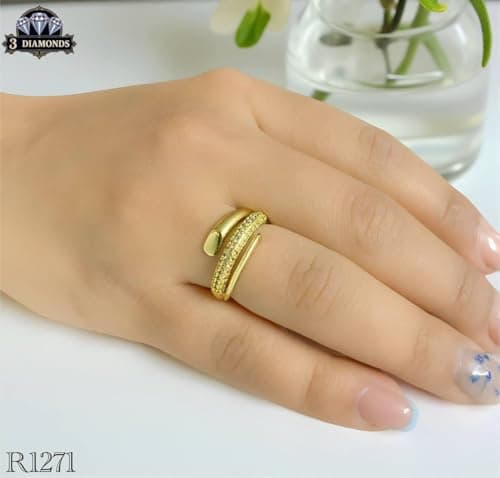 3 Diamonds 292474661779671 Gold-Plated Open Band Ring – Minimalist Design With Zircon Stones For Women-1