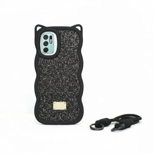 Diamond Glitter Case for Reno 6 4G, Luxury Crystal Wavy Glitter Soft Silicone Case (Black) Cellular phone case