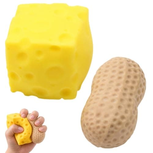 2Pcs Peanut & Cheese Squishy, Giant Cheese Squishy Set, Soft Sensory Gadgets Squeeze toy