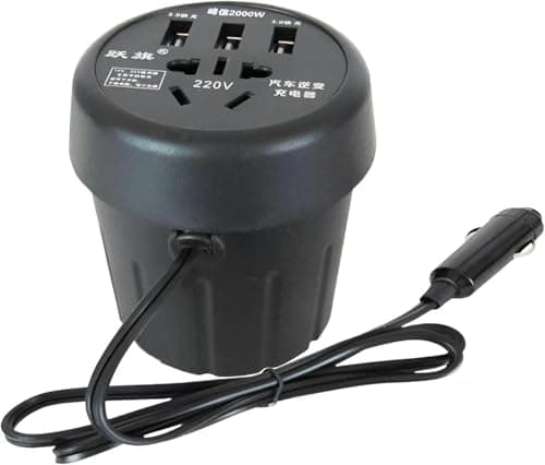 Car Power Inverter, 12V/24V to 220V AC, 2000W Cup Holder Design with 3 USB Ports, Black