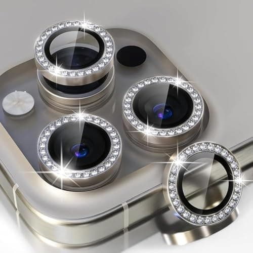 Diamond Camera Lens Protector for iPhone 15 Pro 6.1-Inch and iPhone 15 Pro Max 6.7-Inch, 9H Tempered Glass Metal Individual Ring Cover, HD Clear, Titanium Natural Color Screen protector