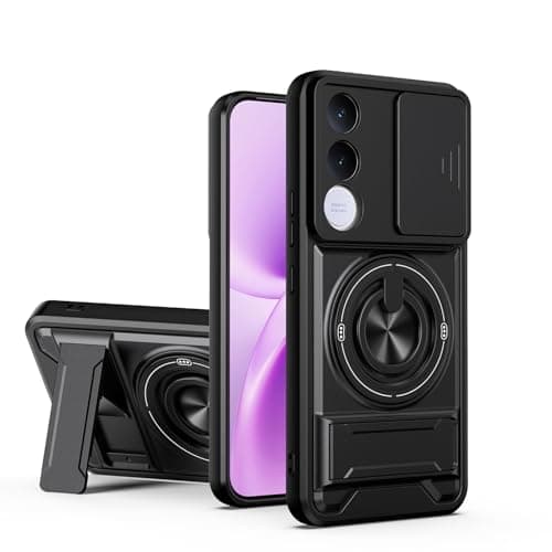 GOLDEN MASK Compatible With Vivo V70 FE Ring Case With stand And Camira Holder Case (Black) Cellular phone case