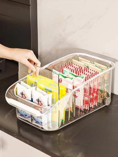 Clear Acrylic Refrigerator Organiser with Removable Dividers, Multi-Use Storage, .sa