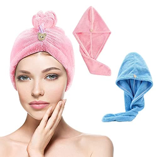 2 Pcs Hair Drying Towels Wrap Microfibre Hair Towel Wrap Super Absorbent Twist Hair Turban with Button Design for Women and Girls Drying (Random Color)