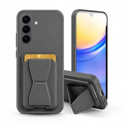 3M Store Leather Case Compatible for ٍ Samsung GALAXY S26 Plus Shockproof Leather Back Card Storage & case built-in Stand PU leather for a stylish look, comfortable grip, Black, Gray