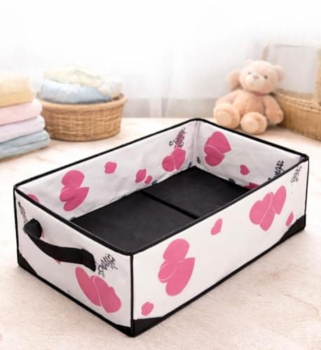 Foldable Storage Box, Pink and Black Hearts Pattern, Fabric, with Handle 2 Pieces 50cm*30cm*20cm