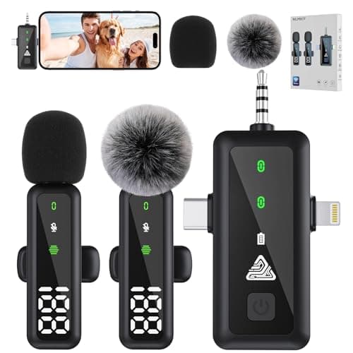 NILMBOT 3 in 1 Professional Wireless Lavalier Microphone for iPhone, Android, Camera, Mini Microphone, Crystal Clear Sound Quality for Recording, Live Streaming, Microphone Clips (3 IN 1 LED)