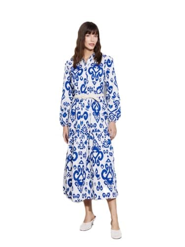 LC WAIKIKI Woman Collared Neck Patterned Poplin Dress