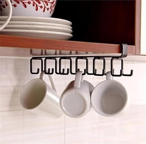 Under Cabinet Cup Holders, Space Saving Perforated Cup Holders, Hanging Hooks, Under Cabinet Hooks, Home Kitchen (Brown) 12 Holders Storage hook