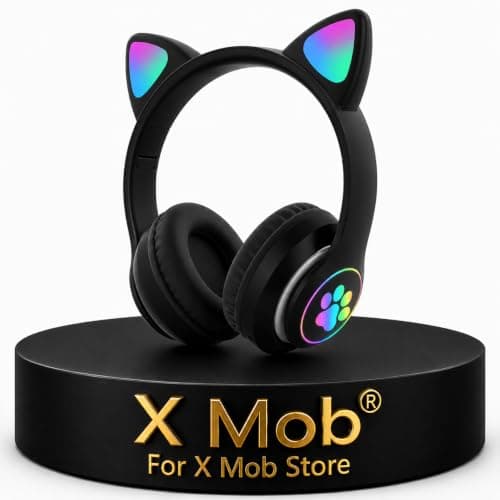 X Mob High Quality Cat Headphones with LED Lights Cat Ears, Bluetooth V5.0 Wireless Headphones for Boys Girls with Volume Limit, Answer Calls, Over Ear