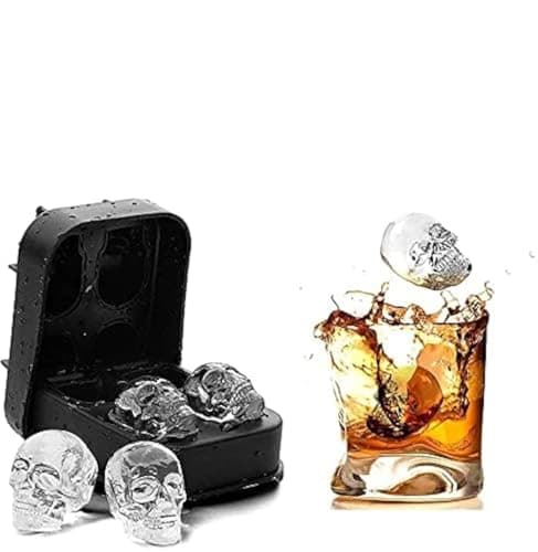 krumbei Skull Ice Molds, 3D Skull Shape Ice Cube Mold Flexible Silicone Tray for Whiskey, Cocktail and Any Drink (with Mini Funnel) -Black