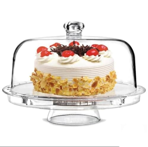 Generic 3-in-1 Cake Stand with Dome Cover, Clear, Multifunctional Serving Platter for Cake, Fruit Bowl and Snack Organiser, .ash
