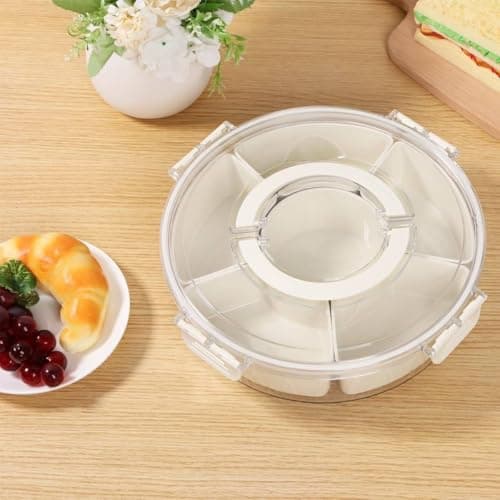 Generic Rotating 6-Compartment Round Acrylic Fridge Organiser Snack Tray .sew