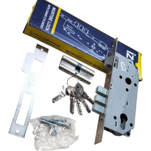 كلون باب شقة الاهرام بسلندر كمبيوتر و 5 مفاتيح ((3 مدفن سلندر نحاس و 5 | 3 square steel guns, steel bearing cylinder, computer keys, safety silver, suitable for apartment doors Lock