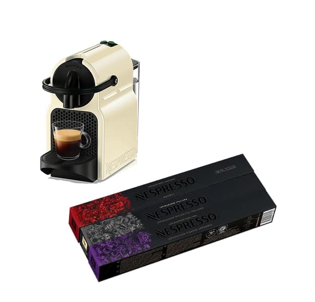 Nespresso Inissia D40 Coffee Machine White Creamy + 30 Free Coffee Capsules (Pack May Vary)