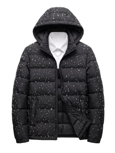 Waterproof Men's Black Hooded Puffer Jacket, Water-Repellent Quilted | Water-Repellent Shell, Quilted Insulation, Attached Hood, Zip Closure, Winter Outerwear Coat