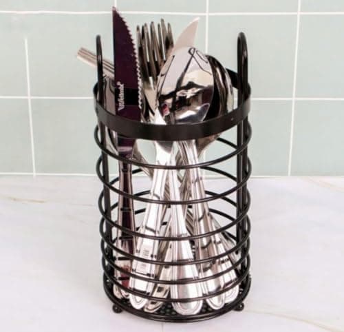 Generic Metal cutlery organizer, Features handles for easy carrying or hanging, Black galvanized metal organizer, High-quality imported product, .db Caddy