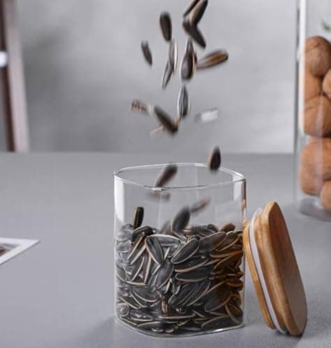 Generic Clear Glass Food Storage Jar, Square, 200ml, with Airtight Bamboo Wood Lid, for Spices, Coffee, Nuts, .rom