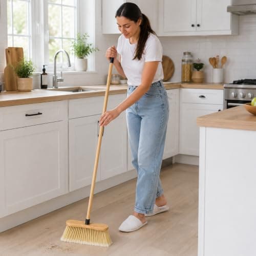 120 cm Household Floor Broom With Wooden Brush Head Metal Handle Soft Durable Bristles Indoor Outdoor Sweeping Brush For Home Kitchen Office Garage Patio Floor Cleaning Tool Daily Use