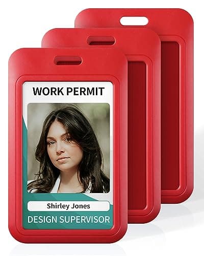Uniclife Sliding ID Badge Holder Vertical Hard Plastic Case with Clear Window Red Card Protector Case for Office, School, ID, Credit Cards, Key Cards, Driving Licenses and ID Cards, Pack of 3