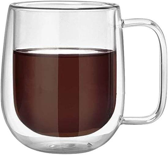 Circle M 250ml Double-Wall Insulated Glass Coffee Mug: Handle Heat-Resistant Borosilicate Latte Cup