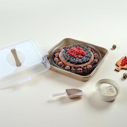 Generic Square Cake Keeper with Transparent Lock Lid, 32x32 cm, 10 cm Height, Durable Storage Container for Desserts multiple colors. Food storage container
