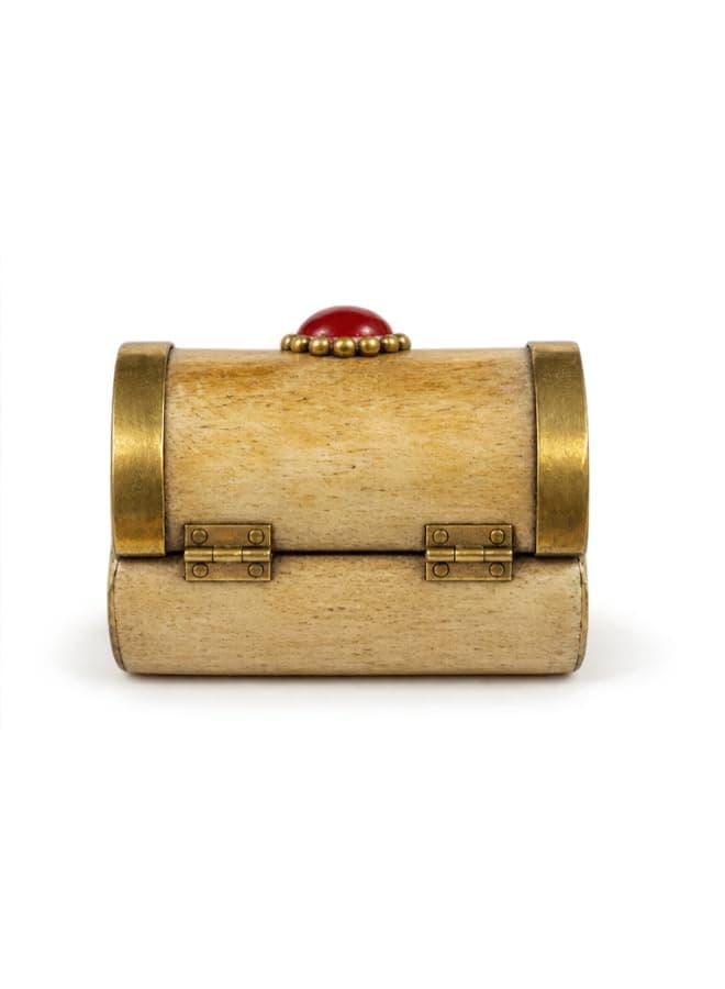 Luxury Indian Natural Ivory Jewelry Box, Handmade Velvet Lined Case 5cm