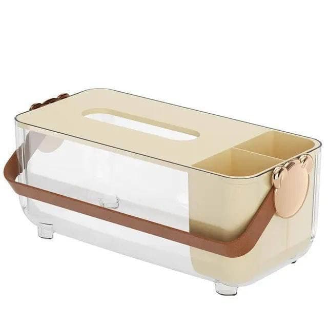 Generic 2-in-1 Tissue Box Organiser with Leather Handle, Clear Desktop Storage, Imported, .sew Facial tissue holder