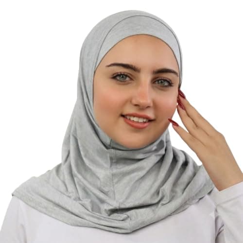 Women's Jersey Hijab Scarf, Light Grey, One-Piece Pull-On Style-TS-026-25 | Stretchy Jersey Fabric, Easy Wear Design, Full Coverage, Modest Wear, Soft & Breathable Apparel head neck covering