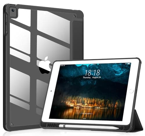 VIKESI for iPad 6th / 5th Generation 9.7 inch Case (2018/2017), iPad Air 2 & 1 (2014/2013) Case, Clear Back, Smart Cover [Built-in Pencil Holder, Auto Sleep/Wake] - Black Portable electronic device cover