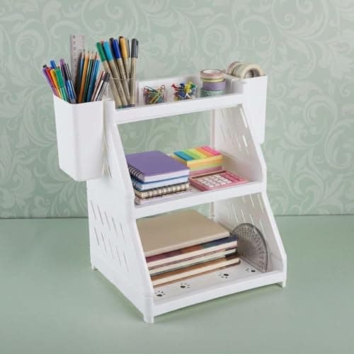 3-Tier Multi-Use Organizer with 2 Side Cups for Kitchen and Office White