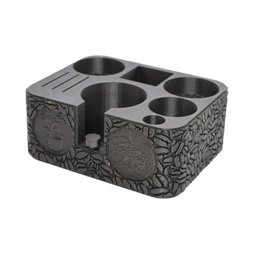 51mm Coffee Tamper Station | Barista Tool Organizer with Temper Holder and Height Adjustable Portafilter | Stylish 3D Design for Coffee Corner | Black
